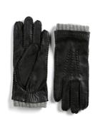 Black Brown Leather Cashmere Gloves