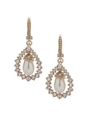 Marchesa Goldtone, Crystal And Faux Pearl Drop Earrings