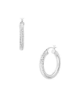 Lord & Taylor Rhodium-plated Diamond-cut Hoop Earrings