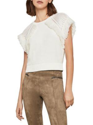 Bcbgmaxazria Fringe Short-sleeve Cotton Sweater