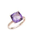 Lord & Taylor 14k Rose Gold Diamond And Amethyst Ring