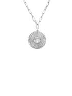 Lord & Taylor Rhodium-plated Sterling Silver & Crystal Textured Disc Pendant Necklace