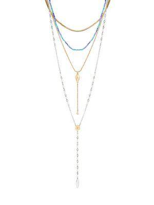 Lucky Brand Land And Sea Faux Pearl And Crystal Statement Layered Necklace