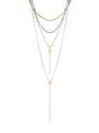 Lucky Brand Land And Sea Faux Pearl And Crystal Statement Layered Necklace