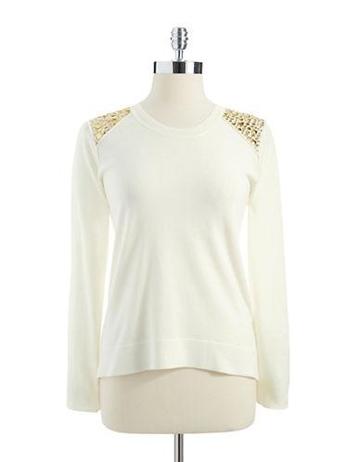 Michael Michael Kors Womens Plus Embellished Shoulder Sweater