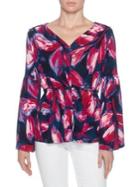 Joan Vass New York Printed Bell-sleeve Blouse