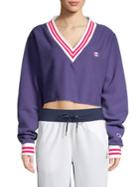 Champion Yarn Dye Striped Cropped V-neck Pullover