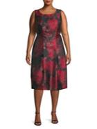 Tahari Arthur S. Levine Plus Pleated Floral Jacquard Flare Dress