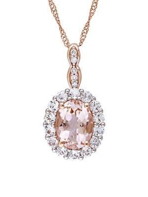 Sonatina 14k Rose Gold, Morganite, White Topaz & Diamond-accent Vintage Pendant Necklace
