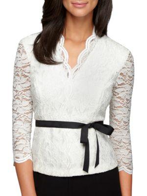 Alex Evenings Elbow Sleeve Lace Knit Top