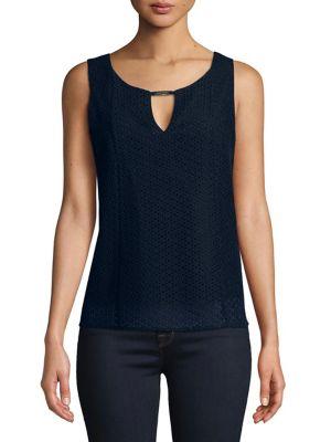 Ellen Tracy Eyelet Sleeveless Top