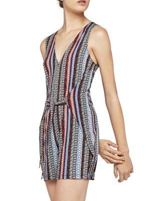 Bcbgeneration Adobe Stripes Sleeveless Waist-tie Romper
