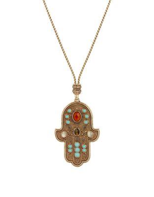 Lucky Brand Semi-precious Stone Hamsa Pendant Necklace