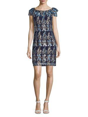 Karl Lagerfeld Paris Floral Embroidered Boatneck Dress