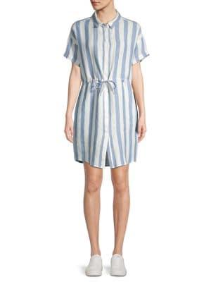 Blank Nyc Striped Linen Drawstring Shirt Dress