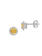 Sonatina Sterling Silver, Citrine And Diamond Halo Stud Earrings