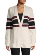 Brooks Brothers Red Fleece Cable-knit Striped Wool-blend Cardigan