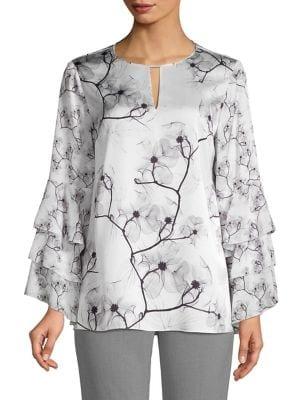 Elie Tahari Printed Ruffle Sleeve Blouse