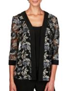 Alex Evenings Sheer Embroidered Jacket And Tank Twinset