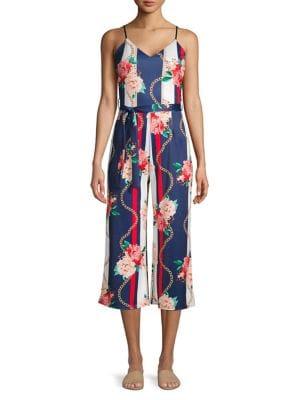 Quiz Floral-stripe Tied Crop Jumpsuit