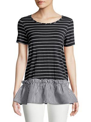 Design Lab Lord & Taylor Striped And Gingham Tee