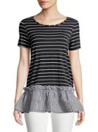 Design Lab Lord & Taylor Striped And Gingham Tee