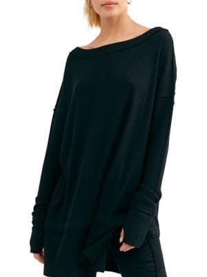 Free People Waffle-knit Long-sleeve Top