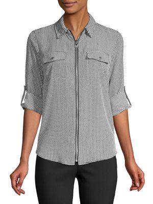 Michael Michael Kors Petite Long-sleeve Grid-print Top