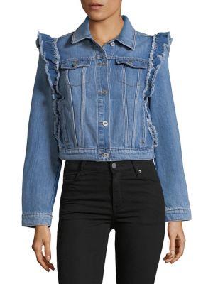 Cece Long Sleeve Ruffle Denim Jacket