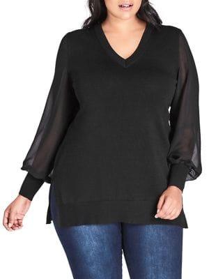 City Chic Plus Sweet Sheer-sleeve Top
