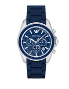 Emporio Armani Stainless Steel Blue Chronograph Rubber Strap Watch