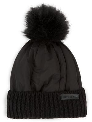 Steve Madden Faux Fur Pom Puffer Hat