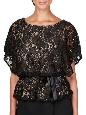 Alex Evenings Plus Tied Lace Flutter Blouse