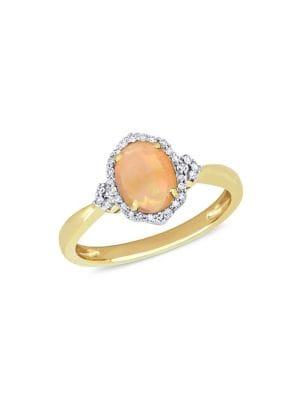 Sonatina 10k Yellow Gold, Ethiopian Opal & Diamond Halo Ring
