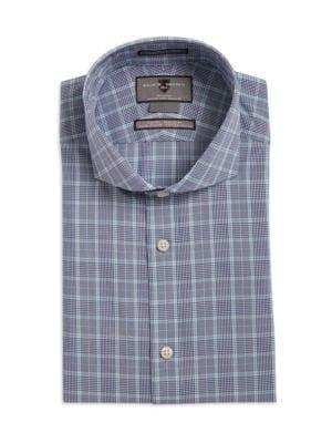Black Brown Slim-fit Plaid Cutaway-collar Dress Shirt