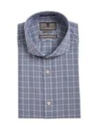 Black Brown Slim-fit Plaid Cutaway-collar Dress Shirt