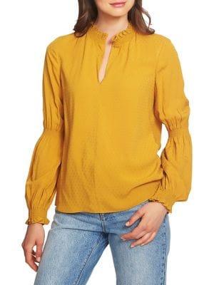 1.state Split Neck Foulard Dobby Top