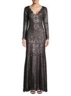 Tadashi Shoji Sequined Long-sleeve Gown