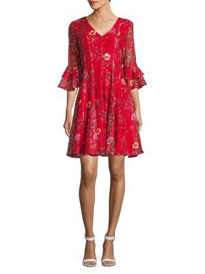 Gabby Skye Floral Bell-sleeve Flare Dress