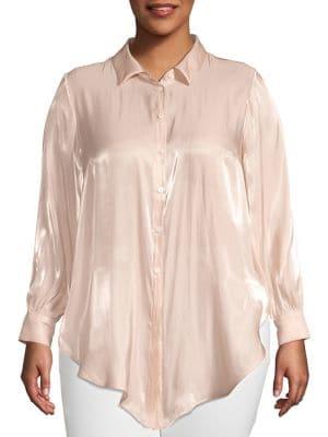 Vince Camuto Plus Oasis Bloom Tie-front Button-down Shirt