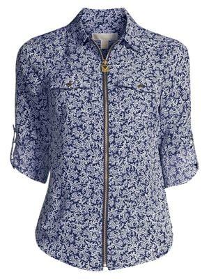 Michael Michael Kors Petite Painterly Reef Zip Utility Top