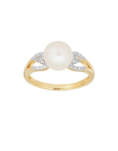 Lord & Taylor 8-8.5mm White Freshwater Pearl, Diamond And 14k Yellow Gold Ring
