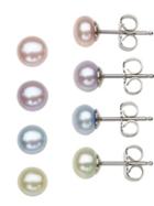 Honora Style 6mm Multi-color Pearl And Sterling Silver Stud Earring Set