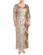 Brianna Plus Sequined Quarter-sleeve Gown