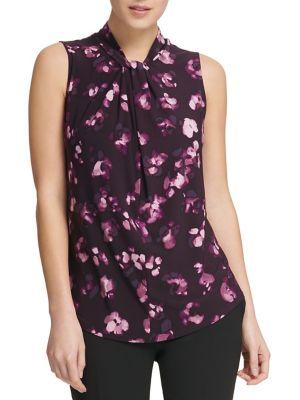 Donna Karan Twist Neck Printed Top