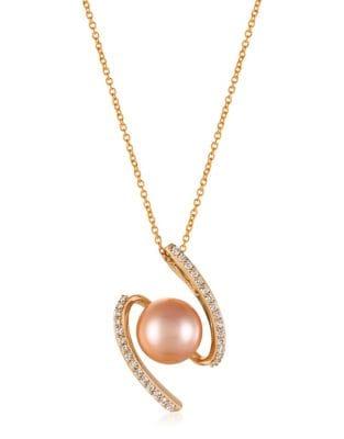 Le Vian 9-10mm Strawberry Freshwater Pearl, Vanilla Diamond And 14k Strawberry Gold Pendant Necklace
