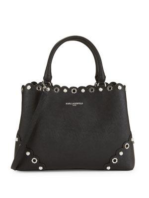 Karl Lagerfeld Paris Elsa Pearl-embellished Leather Satchel
