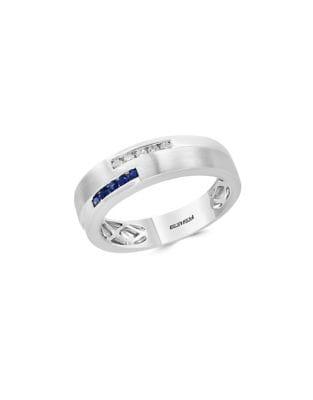 Effy Natural Sapphire, Diamond And 14k White Gold Band Ring
