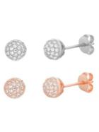 Lord & Taylor 2-pair Two-tone Sterling Silver & Pave Crystal Ball Stud Earrings