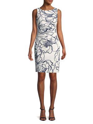 Ivanka Trump Floral Side Pleated Sheath Dress